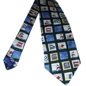 Nautica Mens Sailing Regatta Sailboat Flag Tie Size Classic 100% Silk Yachting